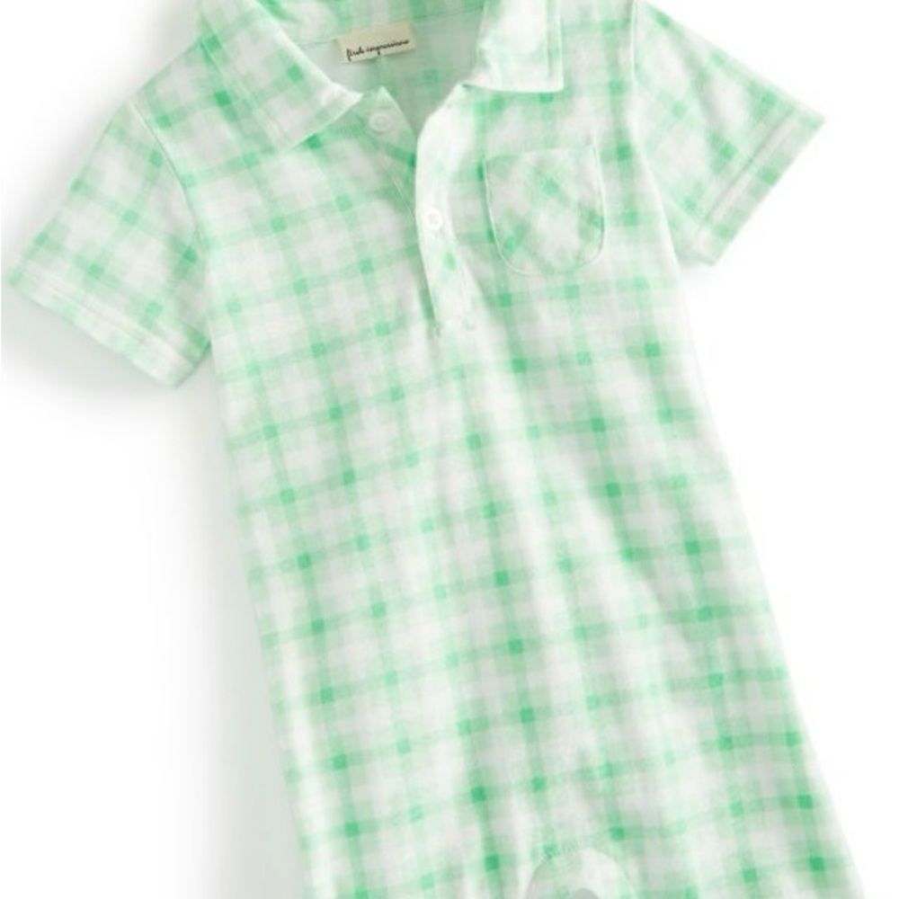 First Impressions Baby Boys Friendship Plaid Sunsuit - Mint Pistachio 6-9 MONTHS